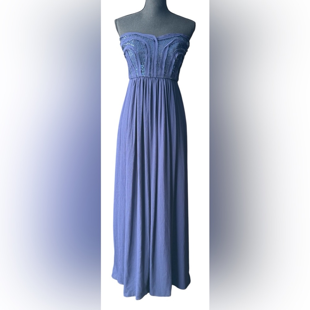 BCBG Paris navy strapless sequin top gown. Size 4 - Picture 1 of 11